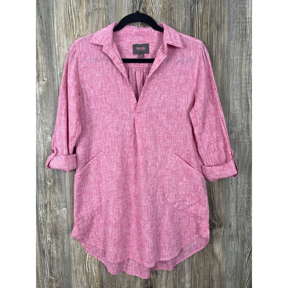 Forcynthia‎ Beachwear Linen Blend Cover Up Tunic Top Womens S Pink Beach Resort